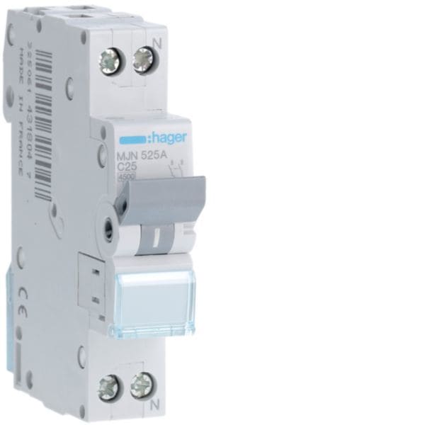 HAGER BOCCHIOTTI - Interruttore automatico magnetotermico 4500A 1P+N curva C 25A 1M MJN525A