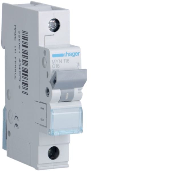 HAGER BOCCHIOTTI - Interruttore automatico magnetotermico 4500A 1P curva C 16A 1M MYN116