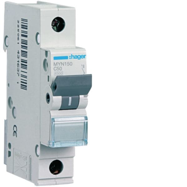 HAGER BOCCHIOTTI - Interruttore automatico magnetotermico 4500A 1P curva C 50A 1M MYN150