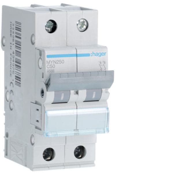 HAGER BOCCHIOTTI - Interruttore automatico magnetotermico 4500A 2P curva C 50A 2M