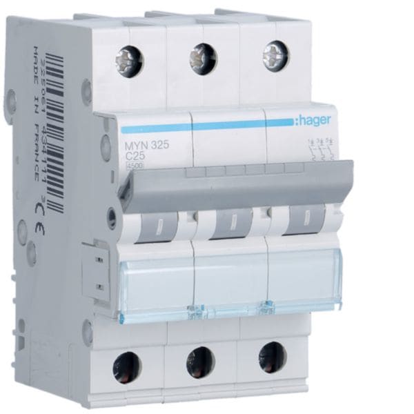 HAGER BOCCHIOTTI - Interruttore automatico magnetotermico 4500A 3P curva C 25A 3M