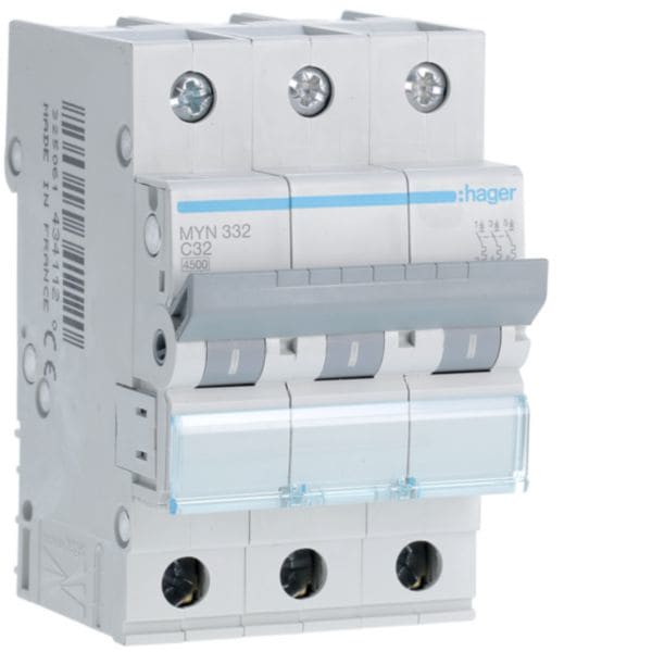 HAGER BOCCHIOTTI - Interruttore automatico magnetotermico 4500A 3P curva C 32A 3M MYN332