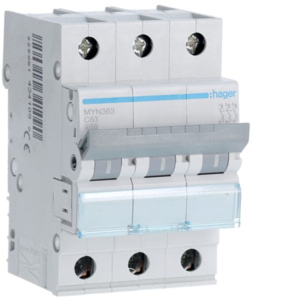 HAGER BOCCHIOTTI - Interruttore automatico magnetotermico 4500A 3P curva C 63A 3M MYN363