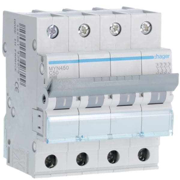HAGER BOCCHIOTTI - Interruttore automatico magnetotermico 4500A 4P curva C 50A 4M MYN450