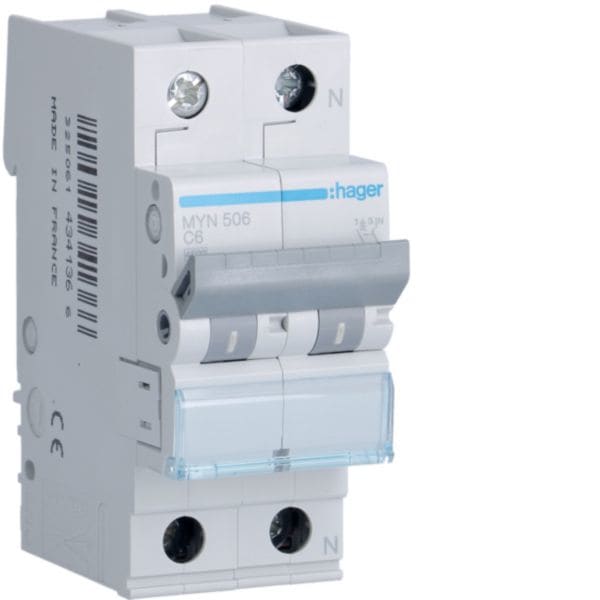 HAGER BOCCHIOTTI - Interruttore automatico magnetotermico 4500A 1P+N curva C 6A 2M