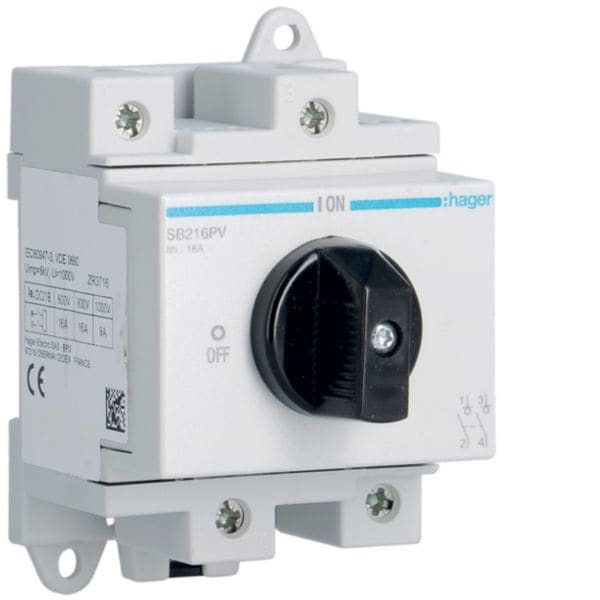 HAGER BOCCHIOTTI - Sezionatore rotativo fotovoltaico 2P 16A 600VDC 3.5 moduli DIN