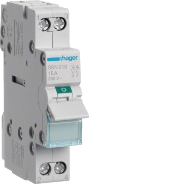 HAGER BOCCHIOTTI - Interruttore non automatico 2 P 16 A 230 V AC 1 modulo DIN SBN216
