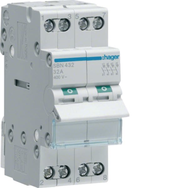 HAGER BOCCHIOTTI - Interruttore non automatico 4 P 32 A 400 V AC 2 moduli DIN SBN432