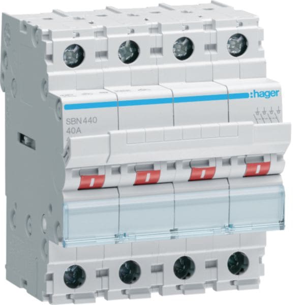 HAGER BOCCHIOTTI - Interruttore non automatico 4 P 40 A 400 V AC 4 moduli DIN