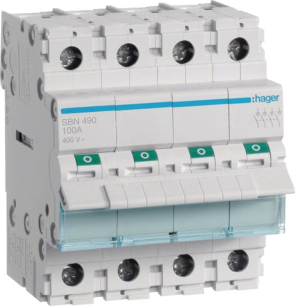 HAGER BOCCHIOTTI - Interruttore non automatico 4 P 100 A 400 V AC 4 moduli DIN