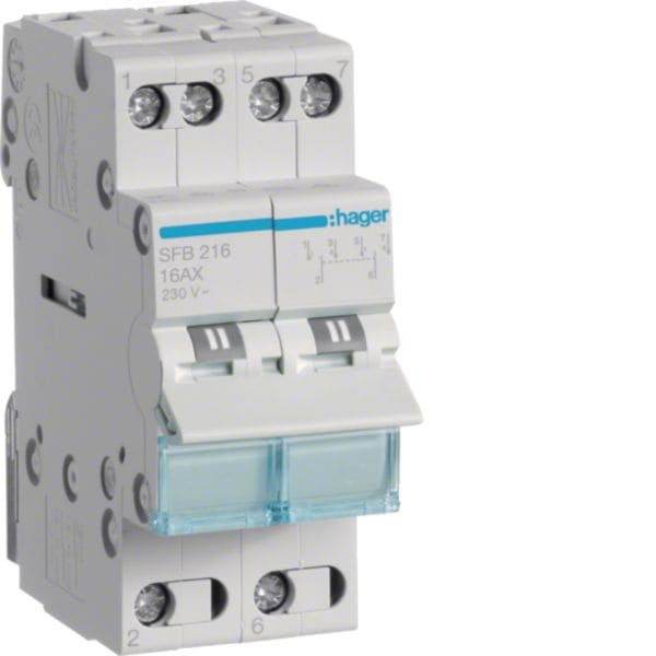 HAGER BOCCHIOTTI - Commutatore 1-0-2 2 poli 2 NA + 2 NC 16 A 2 moduli DIN comune in basso SFB216