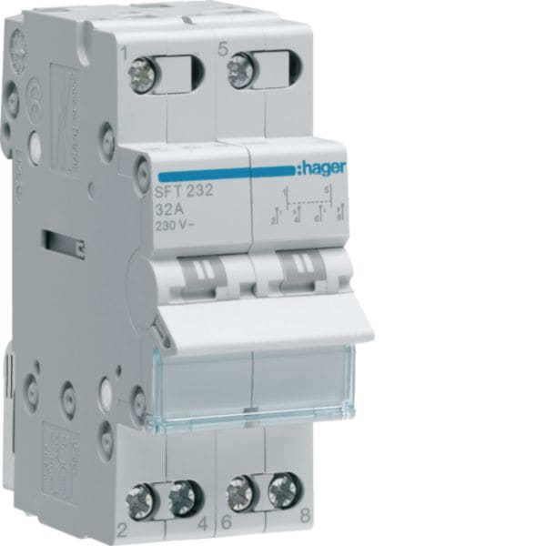 HAGER BOCCHIOTTI - Deviatore 1-2 2 poli 2 NA + 2 NC 32 A 2 moduli DIN comune in alto