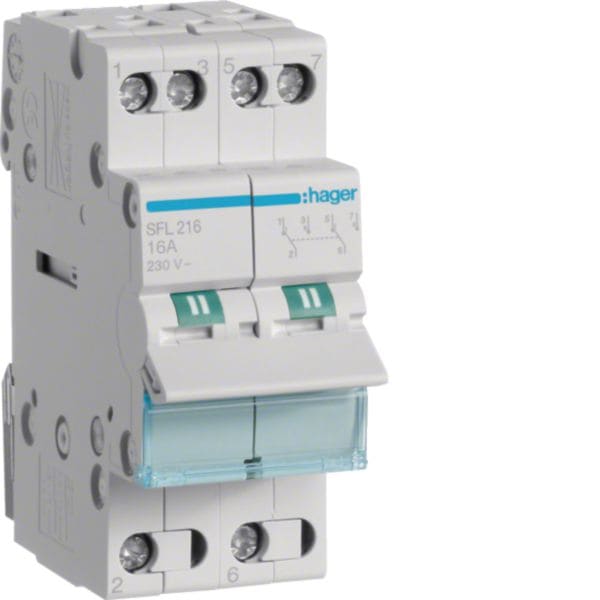 HAGER BOCCHIOTTI - Deviatore 1-2 2 poli 2 NA + 2 NC 16 A 2 moduli DIN comune in basso