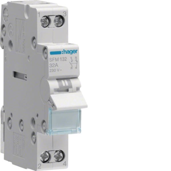 HAGER BOCCHIOTTI - Deviatore 1-2 1 polo 1 NA + 1 NC 32 A 1 modulo DIN senza comune SFM132