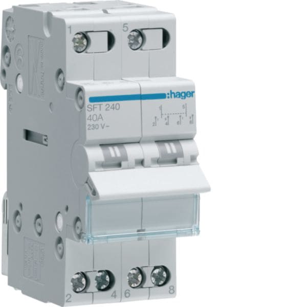 HAGER BOCCHIOTTI - Commutatore 1-0-2 2 poli 2 NA + 2 NC 40 A 2 moduli DIN comune in alto