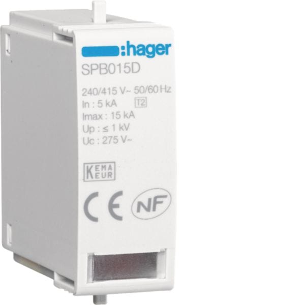 HAGER BOCCHIOTTI - Cartuccia L-N Uc 275V In 5kA Imax 15kA Up 1kV SPB015D