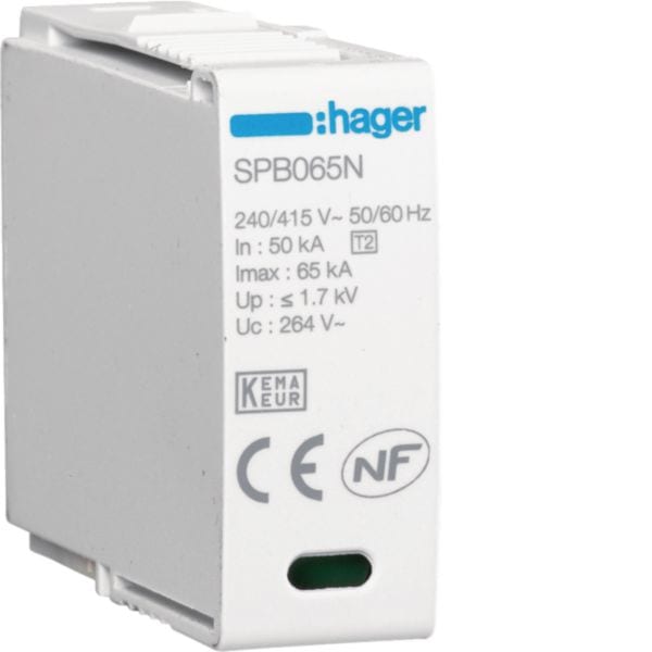 HAGER BOCCHIOTTI - Cartuccia N-PE Uc 260V In 20kA Imax 65kA Up 1,5kV SPB065N