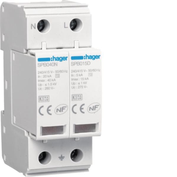 HAGER BOCCHIOTTI - SPD 2P T2 TNS/TT 15kA con contatto ausiliario SPB215R