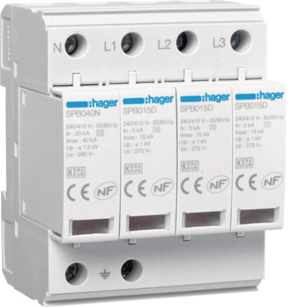 HAGER BOCCHIOTTI - SPD 4P T2 TNS/TT Uc 275V In 5kA Imax 15kA