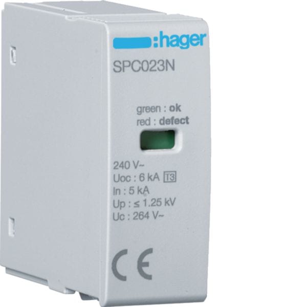 HAGER BOCCHIOTTI - Cartuccia T3 1P Uc 264V In 5kA Uoc 6kV Up 1.25kV SPC023N