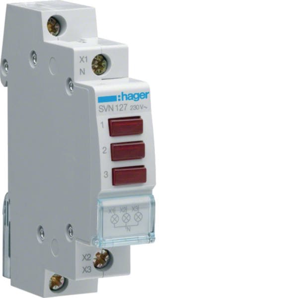 HAGER BOCCHIOTTI - 1 segnalatore luminoso triplo 230 V AC 3 led rossi 1 modulo DIN