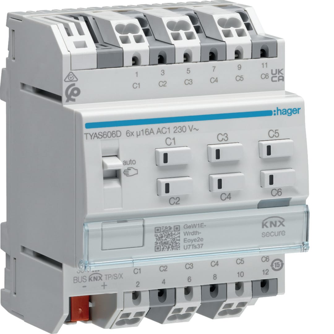 HAGER BOCCHIOTTI - MOD.KNX-SEC 6 OUT 16A AC1 230V C-LOAD 4M TYAS606D