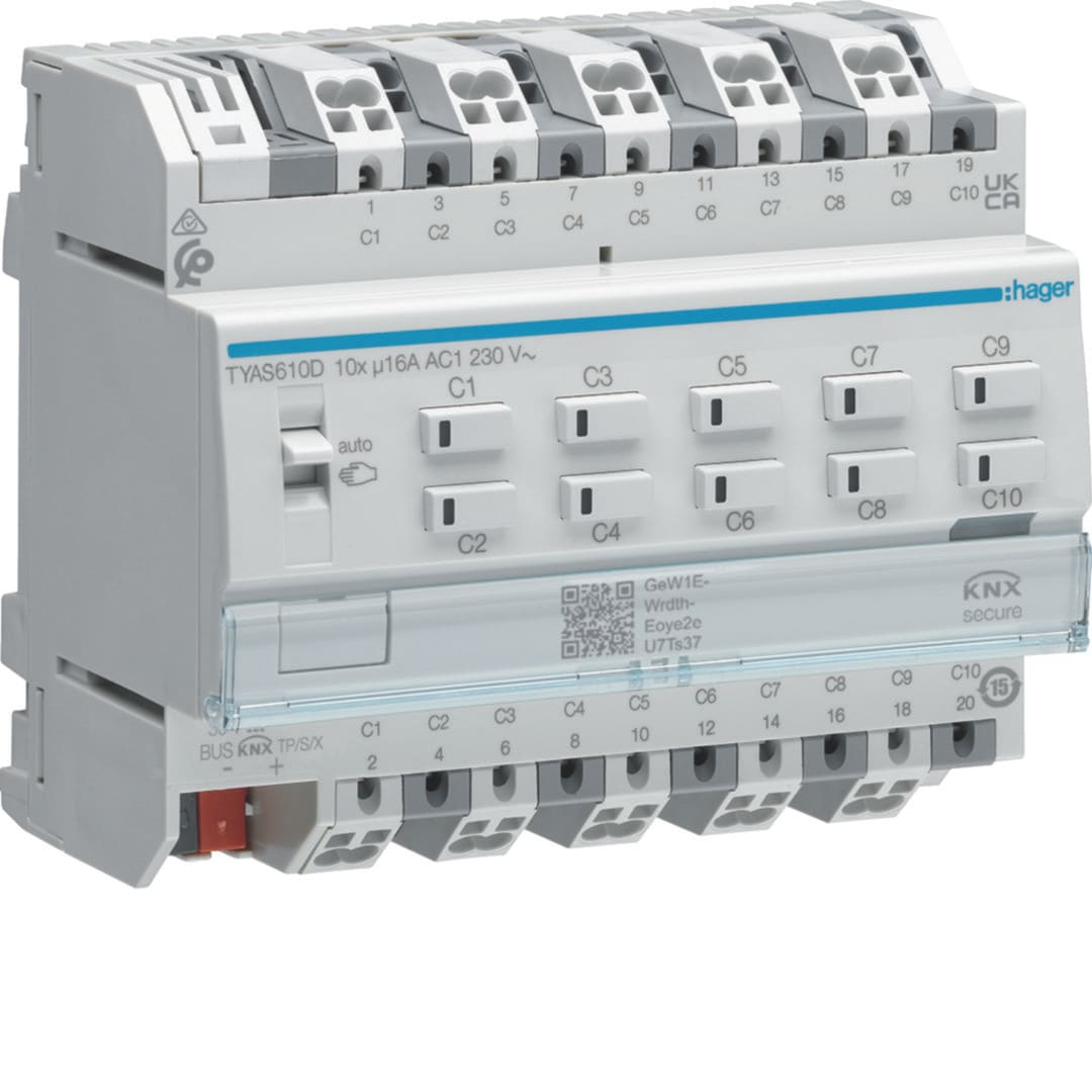 HAGER BOCCHIOTTI - MOD.KNX-SEC 10 OUT 16A AC1 230V CLOAD 6M TYAS610D