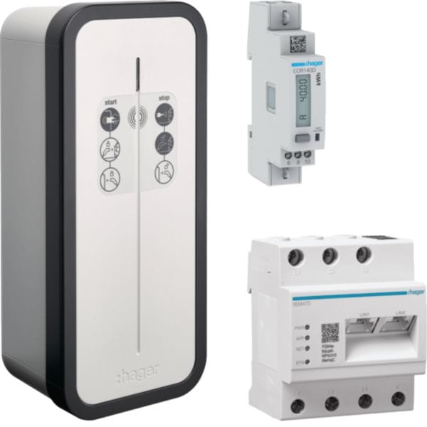 HAGER BOCCHIOTTI - Stazione di ricarica witty solar 1 presa T2S 1P 7kW server flow e contatore MID