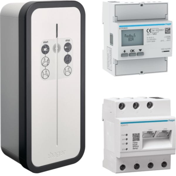 HAGER BOCCHIOTTI - Stazione di ricarica witty solar 1 presa T2S 3P 22kW server flow e contatore MID XEV1K22T2SEMC