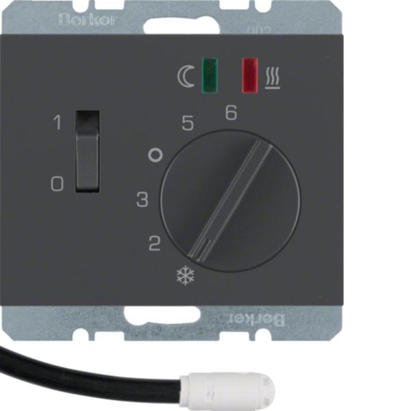 HAGER BOCCHIOTTI - Termostato cont. NA + pezzo c.le x risc. a pavim. Serie K.1 antrac.opac, vern.