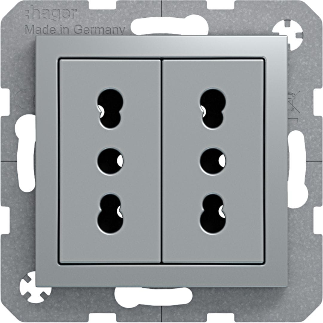 HAGER BOCCHIOTTI - Presa italiana con terra doppia 10 A/16 A Serie S.1/B.3/B.7 alu opac, vern.
