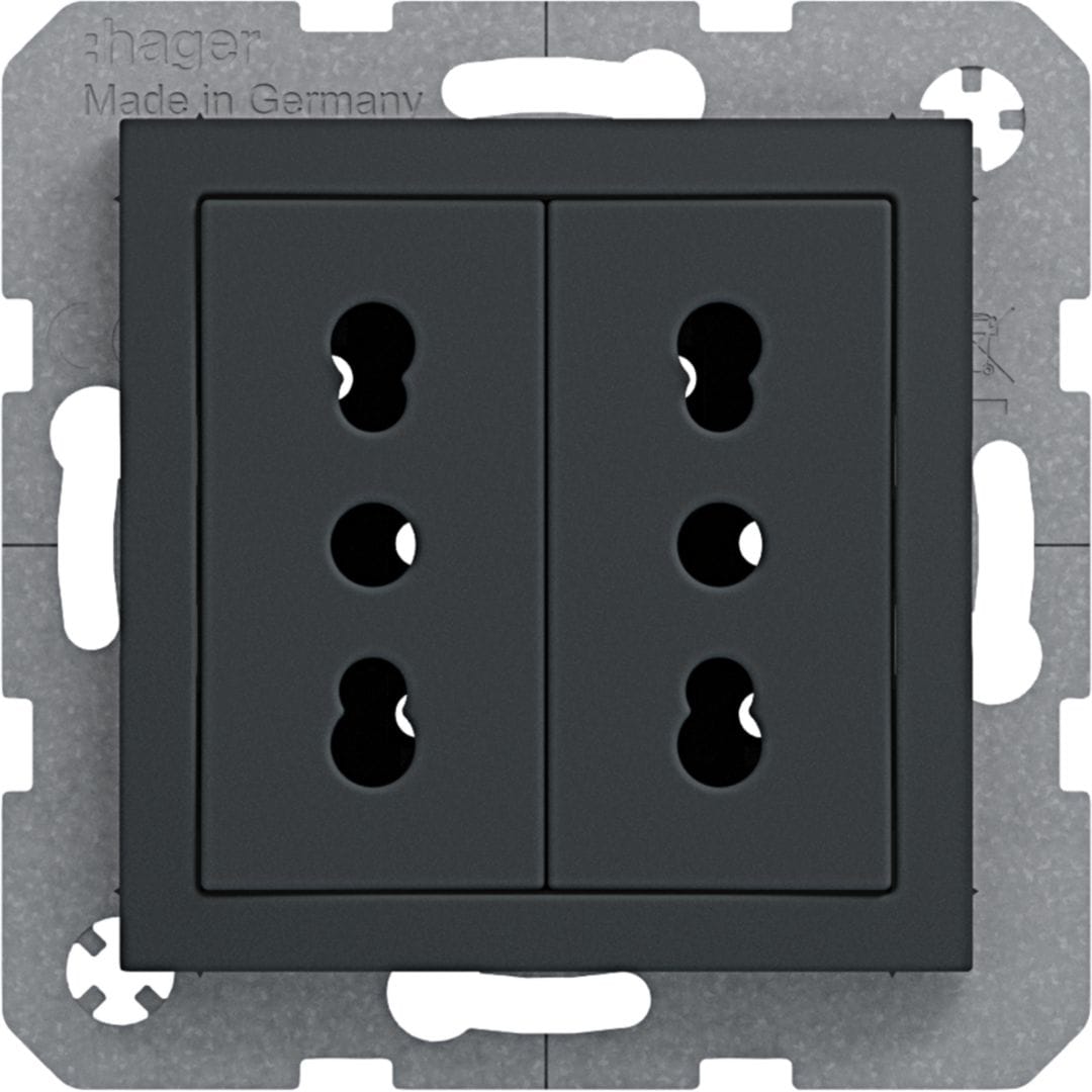 HAGER BOCCHIOTTI - Presa ITA con messa a terra doppia 10 A/16 A Serie S.1/B.3/B.7 antracite opaco