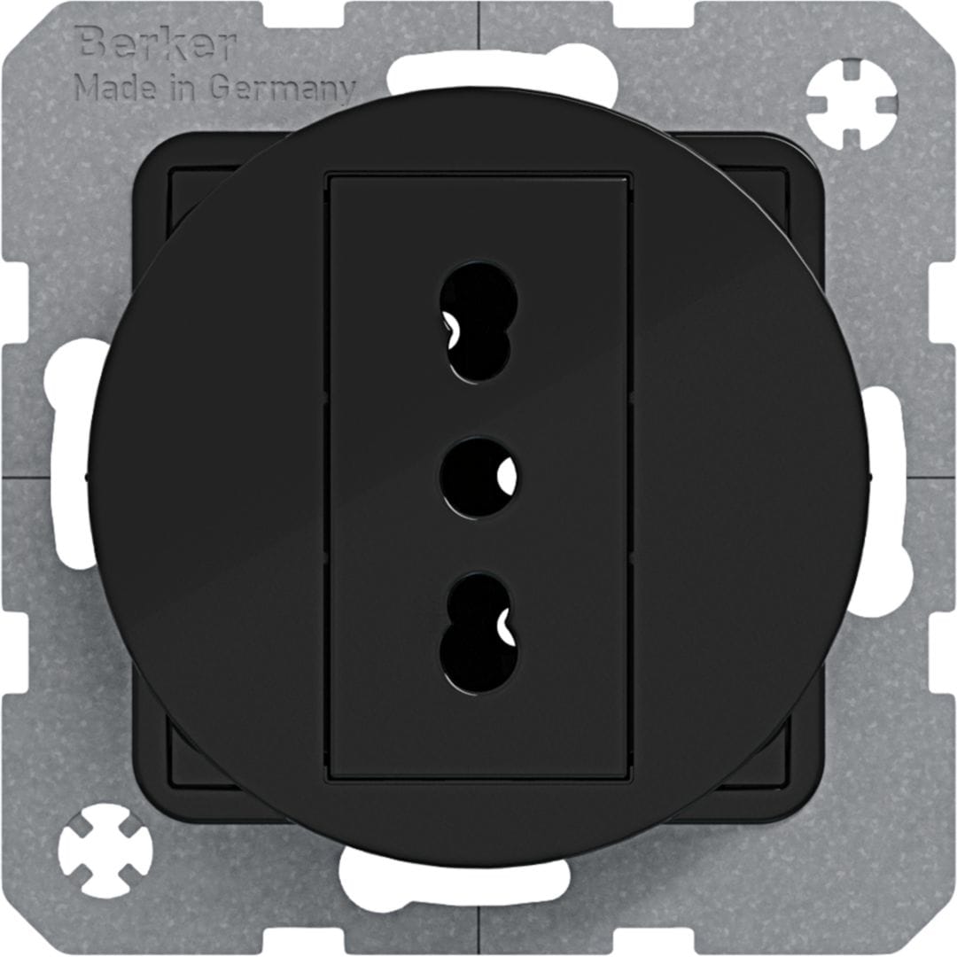 HAGER BOCCHIOTTI - Presa italiana con messa a terra 10 A/16 A Serie R.1/R.3 nero lucido