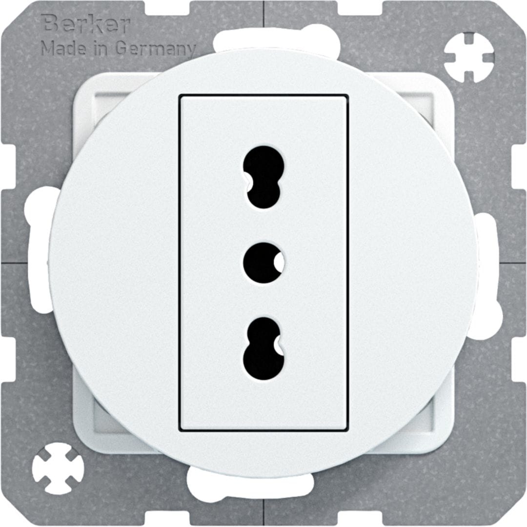 HAGER BOCCHIOTTI - Presa italiana con messa a terra 10 A/16 A Serie R.1/R.3 bianco polare lucido