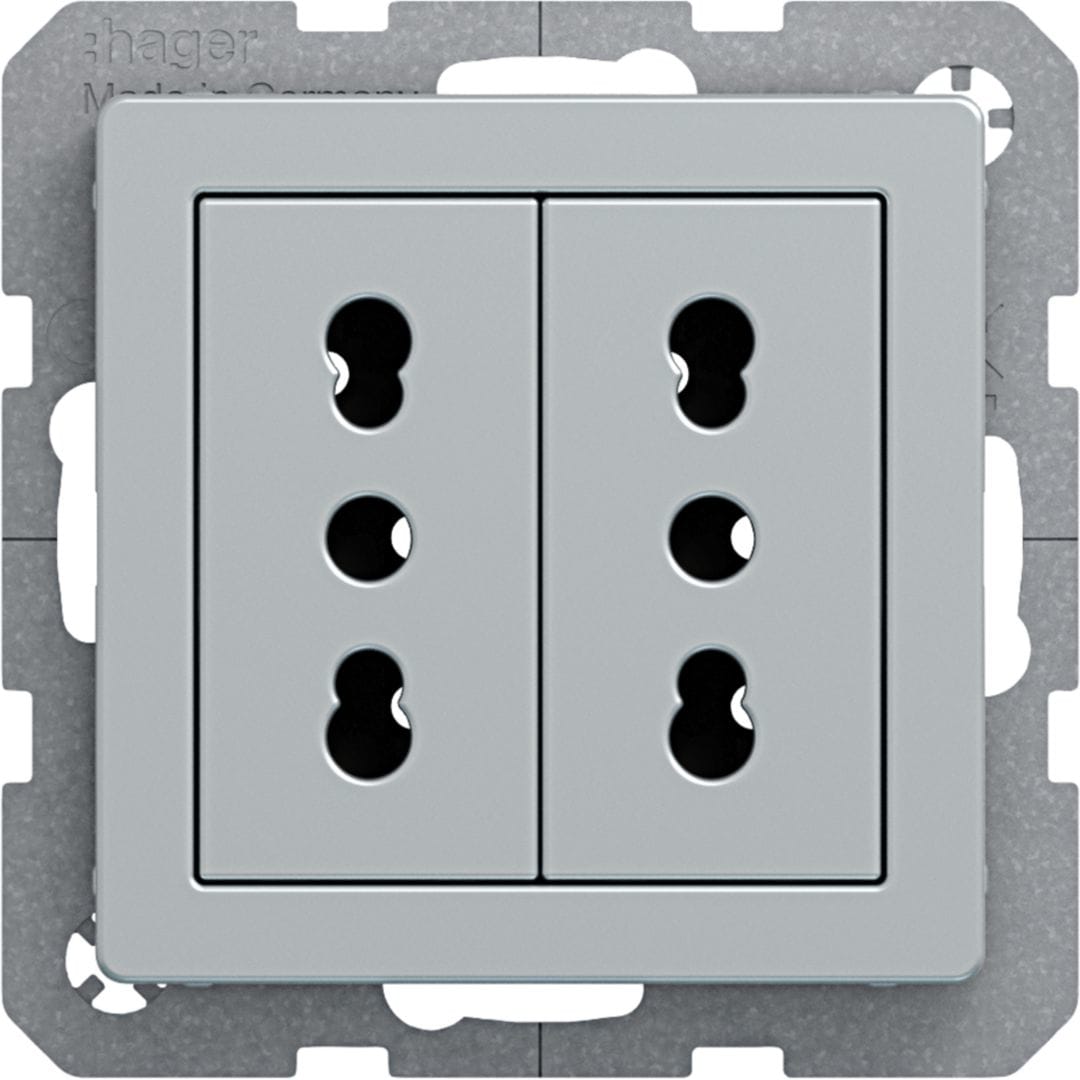 HAGER BOCCHIOTTI - Presa ITA con messa a terra doppia 10 A/16 A Serie Q.1/Q.3 alu velluto, vernic.