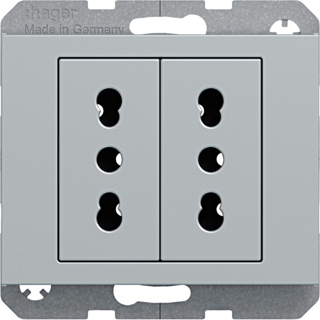 HAGER BOCCHIOTTI - Presa italiana con messa a terra doppia 10 A/16 A Serie K.5 alu opaco, vernic.