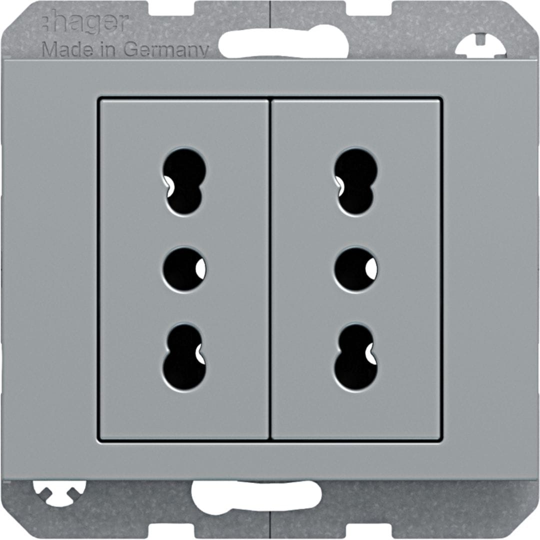 HAGER BOCCHIOTTI - Presa italiana con terra doppia 10 A/16 A Serie K.5 acciaio inox opac, vern.