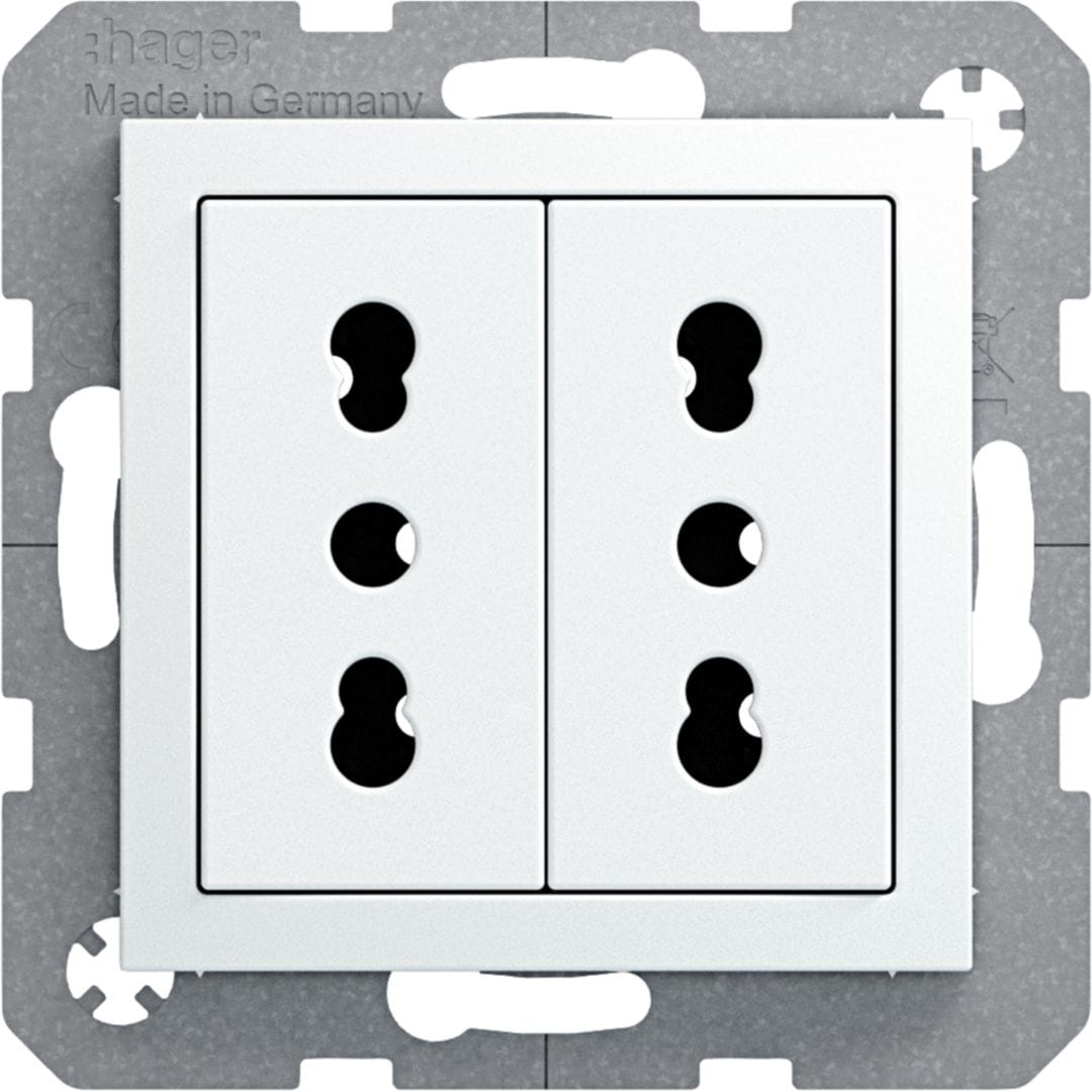 HAGER BOCCHIOTTI - Presa ITA con messa a terra doppia 10 A/16 A Serie S.1/B.3/B.7 Bianco pol. Luc.