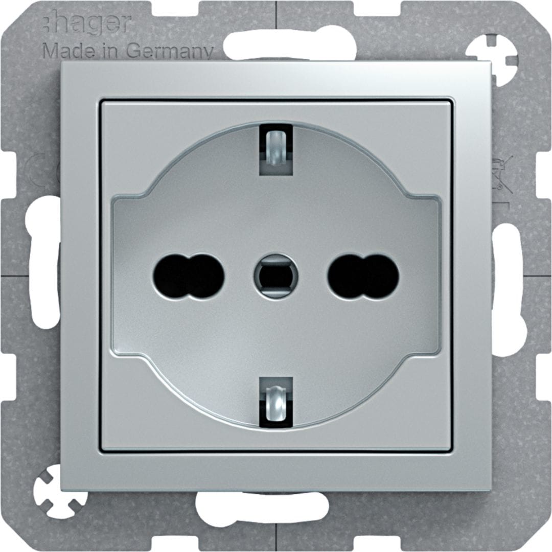 HAGER BOCCHIOTTI - Presa italiana con terra e SCHUKO 10 A/16 A Serie S.1/B.3/B.7 alu opac, vern.