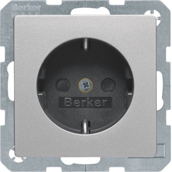 HAGER BOCCHIOTTI - Presa SCHUKO. con portaetichetta Berker Q.1/Q.3 alu velluto, verniciato