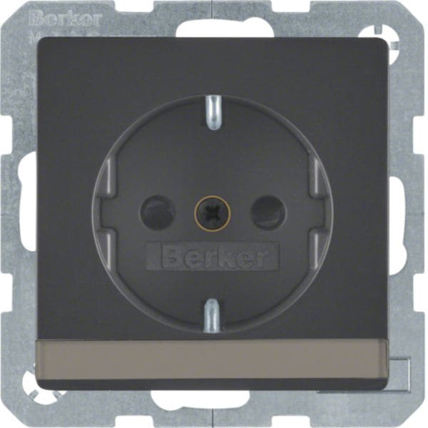 HAGER BOCCHIOTTI - Presa SCHUKO. con portaetichetta Berker Q.1/Q.3 antracite velluto, verniciato