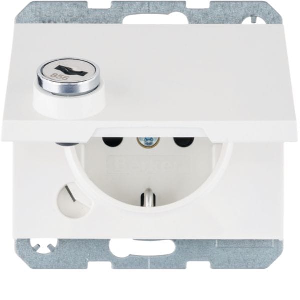 HAGER BOCCHIOTTI - Presa SCHUKO con mors. sollev. a vite, coperchio, serr., K.1, bianco pol. lucido