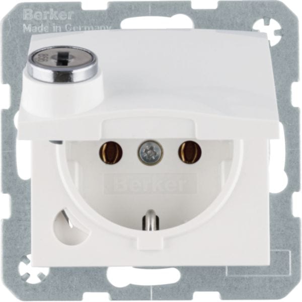 HAGER BOCCHIOTTI - Presa SCHUKO con mors. sollev. vite, porta soffietto, serr., bianco pol. lucido