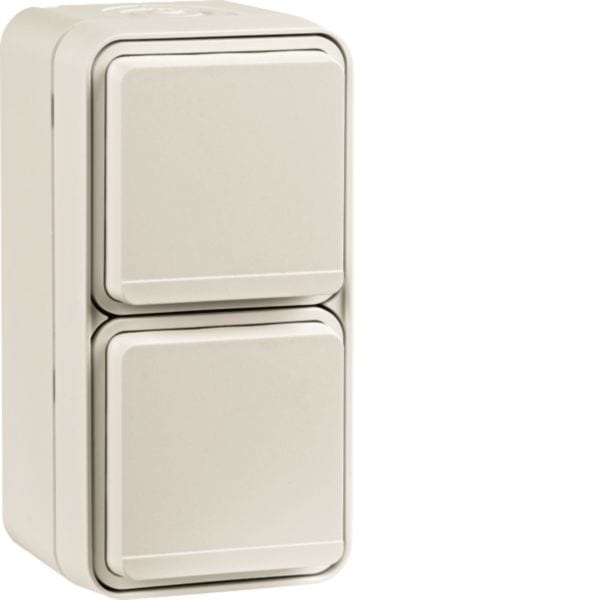 HAGER BOCCHIOTTI - Presa SCHUKO doppia vert. con coperchio a parete Serie W.1 bianco pol. opac