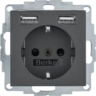 HAGER BOCCHIOTTI - Presa SCHUKO/USB, B.3/B.7 antracite opaco