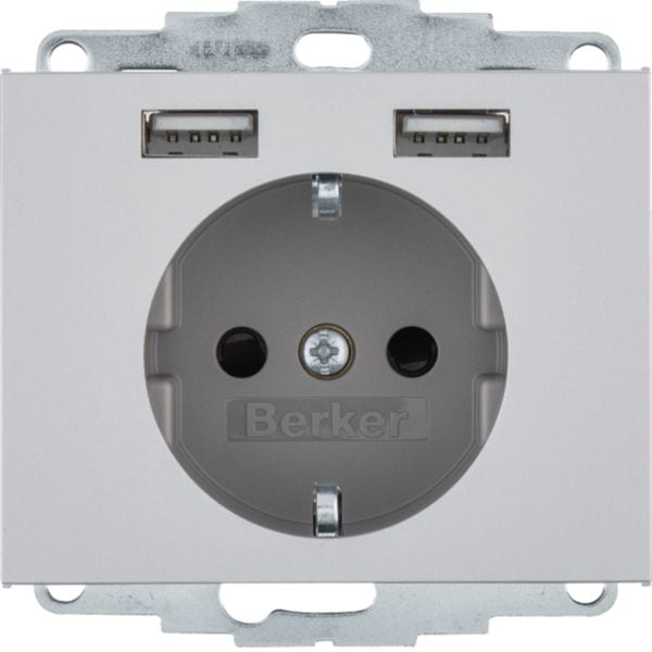 HAGER BOCCHIOTTI - Presa SCHUKO/USB, K. x alu opaco