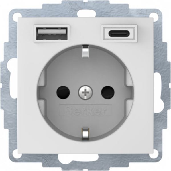 HAGER BOCCHIOTTI - Presa SCHUKO/USB A-C, S.1 / B.x bianco polare opaco