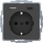 HAGER BOCCHIOTTI - Presa SCHUKO / USB A-C, Q.x laccato velluto antracite