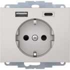 HAGER BOCCHIOTTI - Presa SCHUKO / USB A-C, K. x acciaio inox laccato opaco