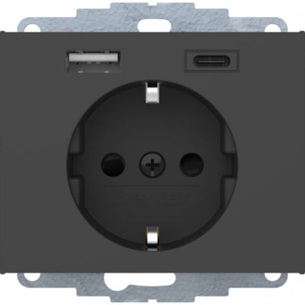 HAGER BOCCHIOTTI - Presa SCHUKO / USB A-C, K. x antracite laccato opaco